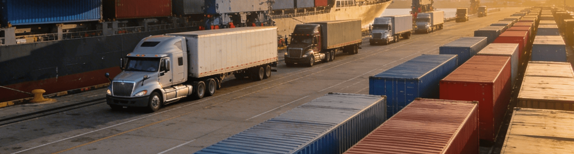 Commercial logistics trucks on a highway representing Fidelity Logistics nationwide coverage