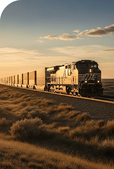 Intermodal transportation combining rail and truck freight across North America